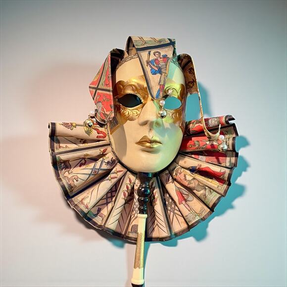 Otto Bassano Venetian Jester Mask-Handmade-Italy-Gold-Wall Art-Masquerade-Prop - Picture 2 of 10